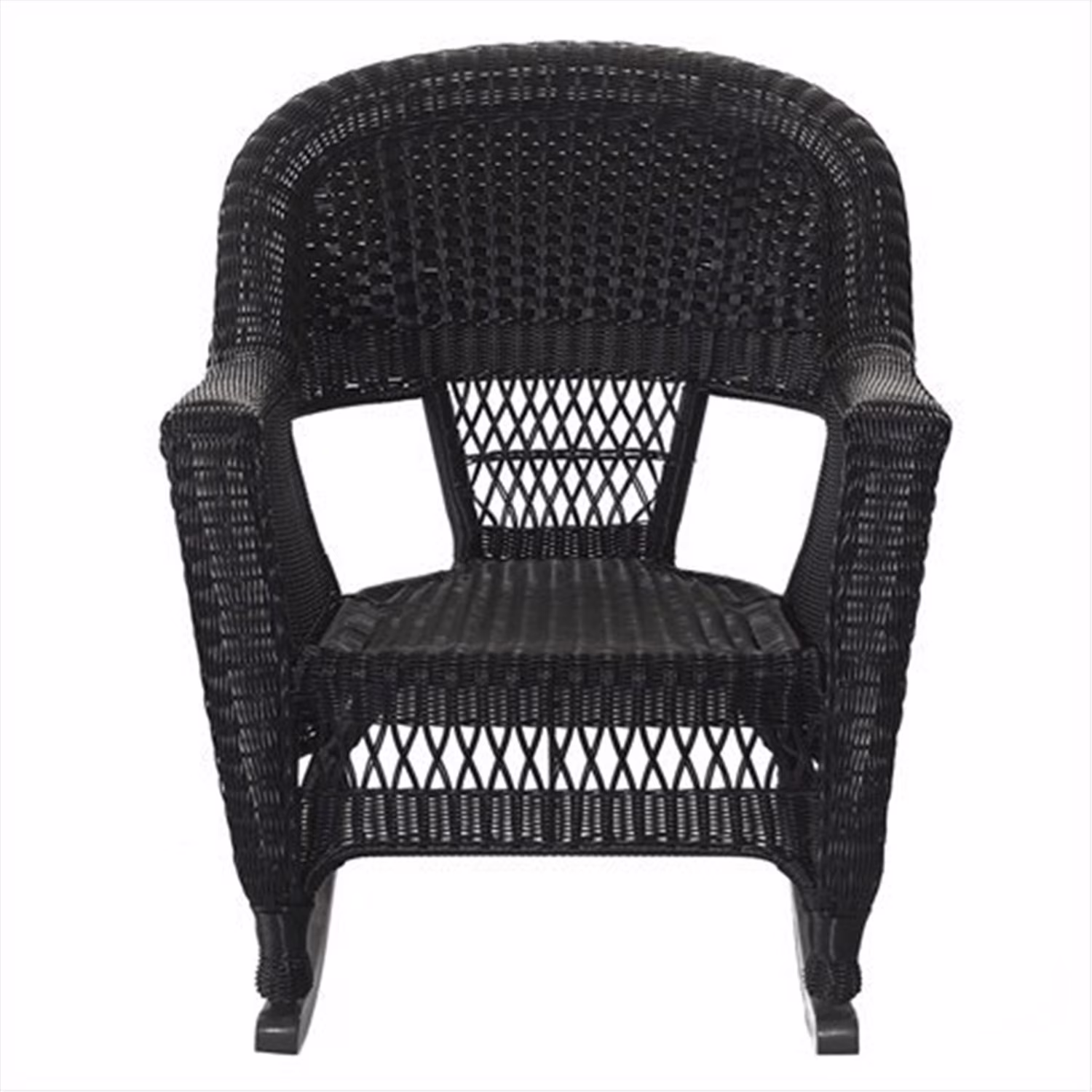 Jeco 3 Piece Resin Wicker Outdoor Patio Rocker Chair with End Table Set in White
