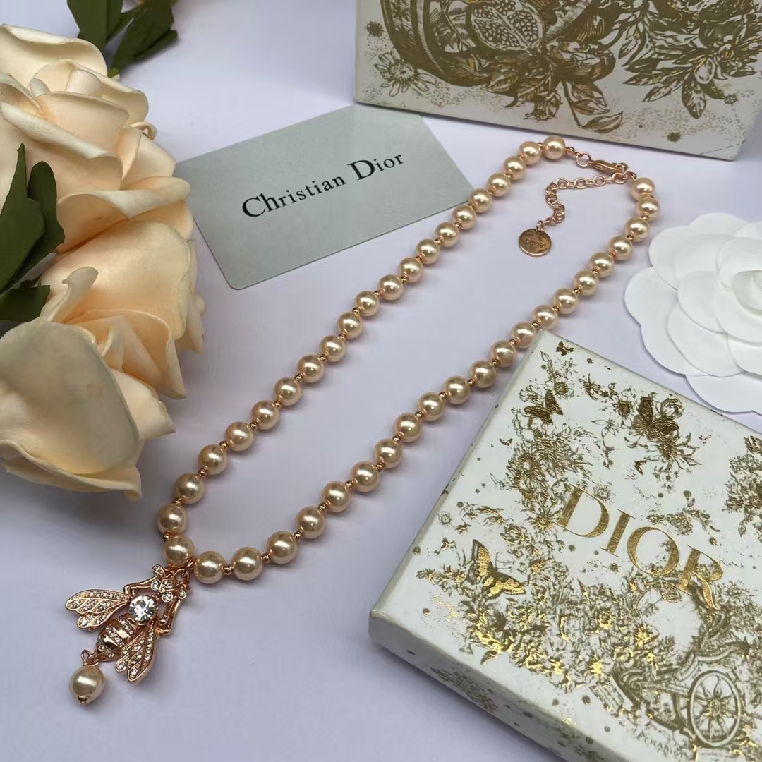 Dior Bee Pendant Rose Gold Pearl Necklace Bracelet - Original Replica Club