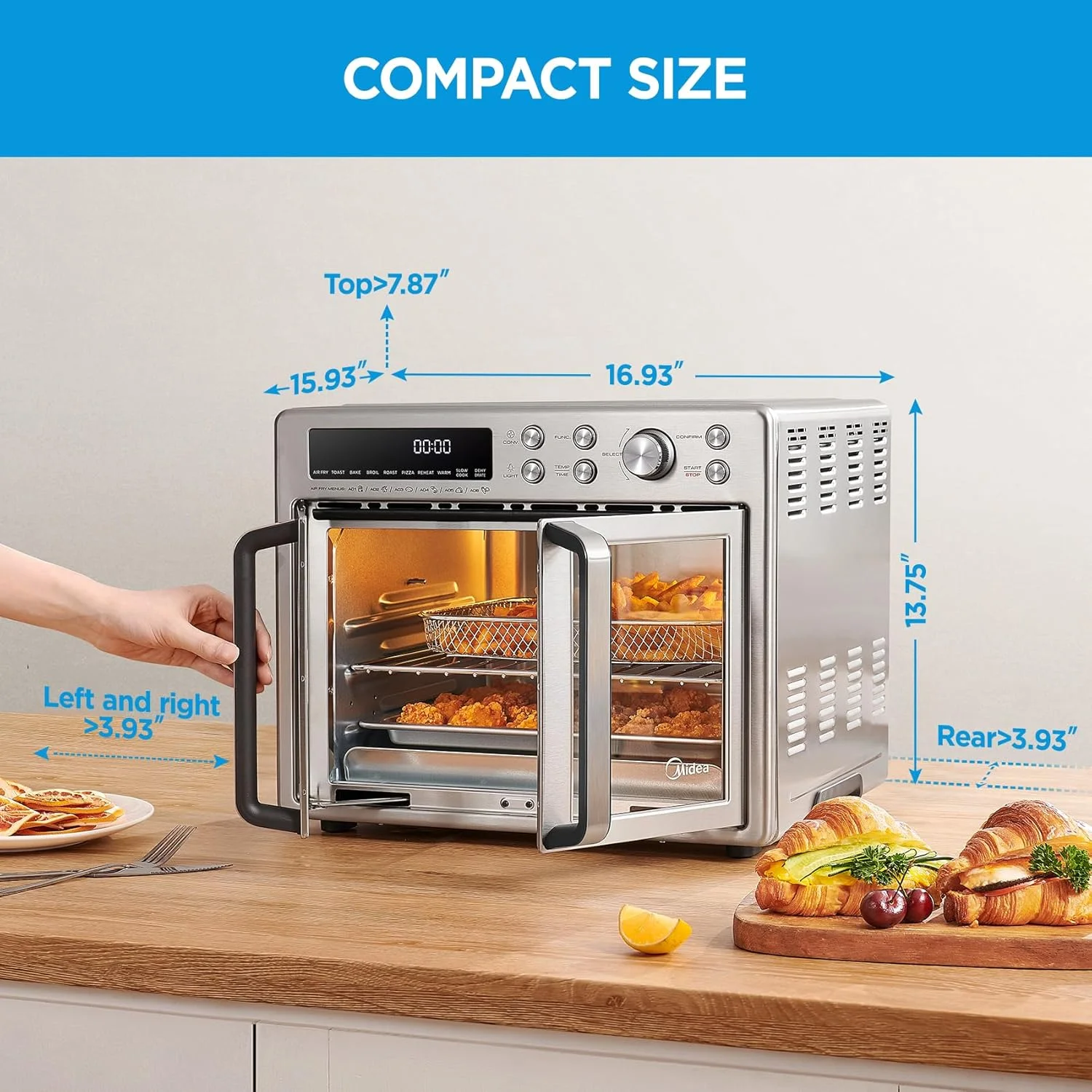 Midea Flexify French Door Air Fryer, Pizza Oven and Toaster Oven, Stainless Steel, New - Image 5