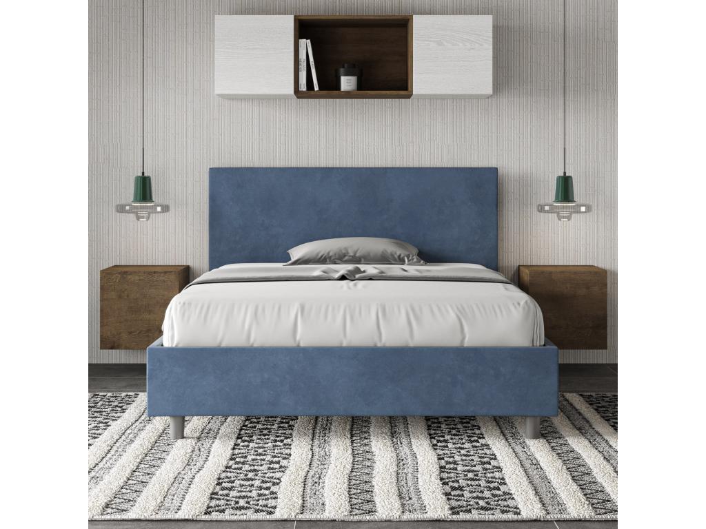 Cama doble con somier acolchada 140x190 microfibra azul Adele