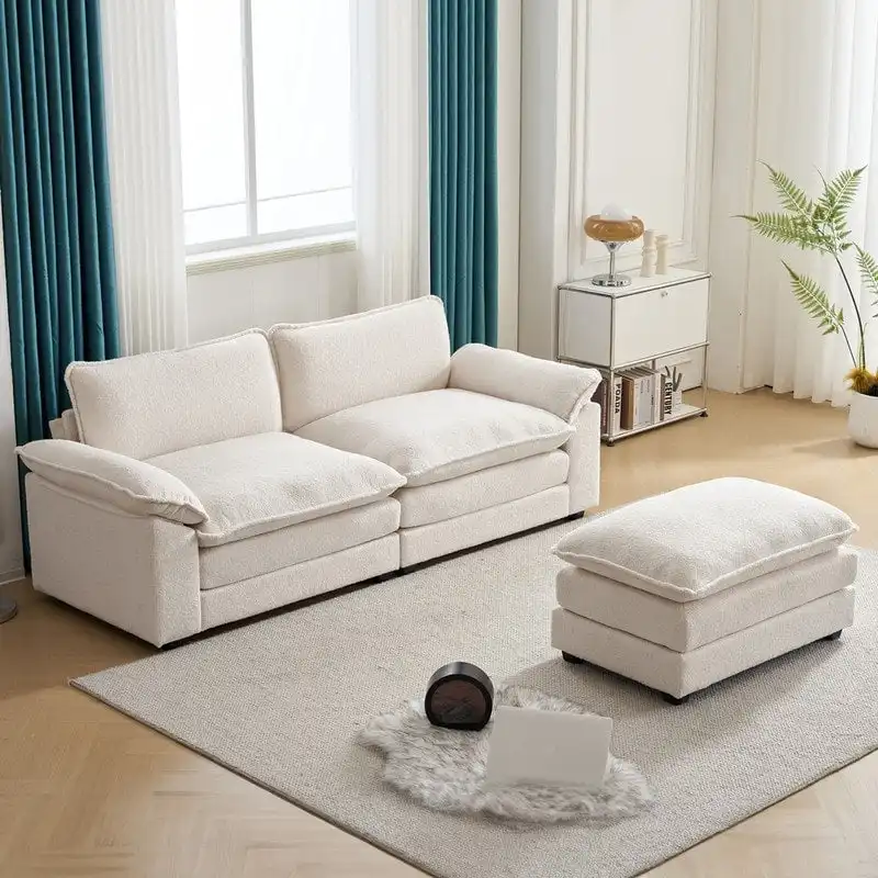 Chenille Two-Seater Sofa with Footstool - 2+1 Indoor Double Bag, Dimensions: 217*141*85