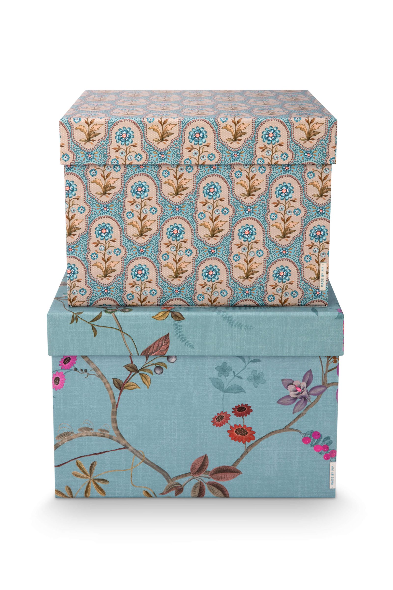Set/2 Box Square Blooming Tales Blue-Khaki