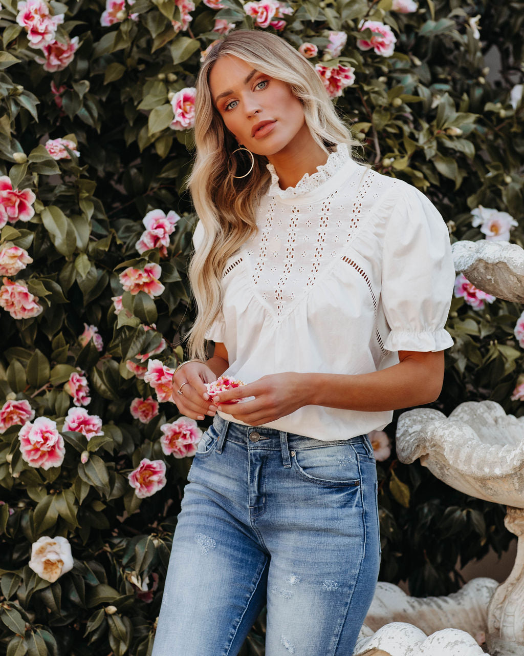 Tarragon Cotton Eyelet Top - White - FINAL SALE - Se7enfashion