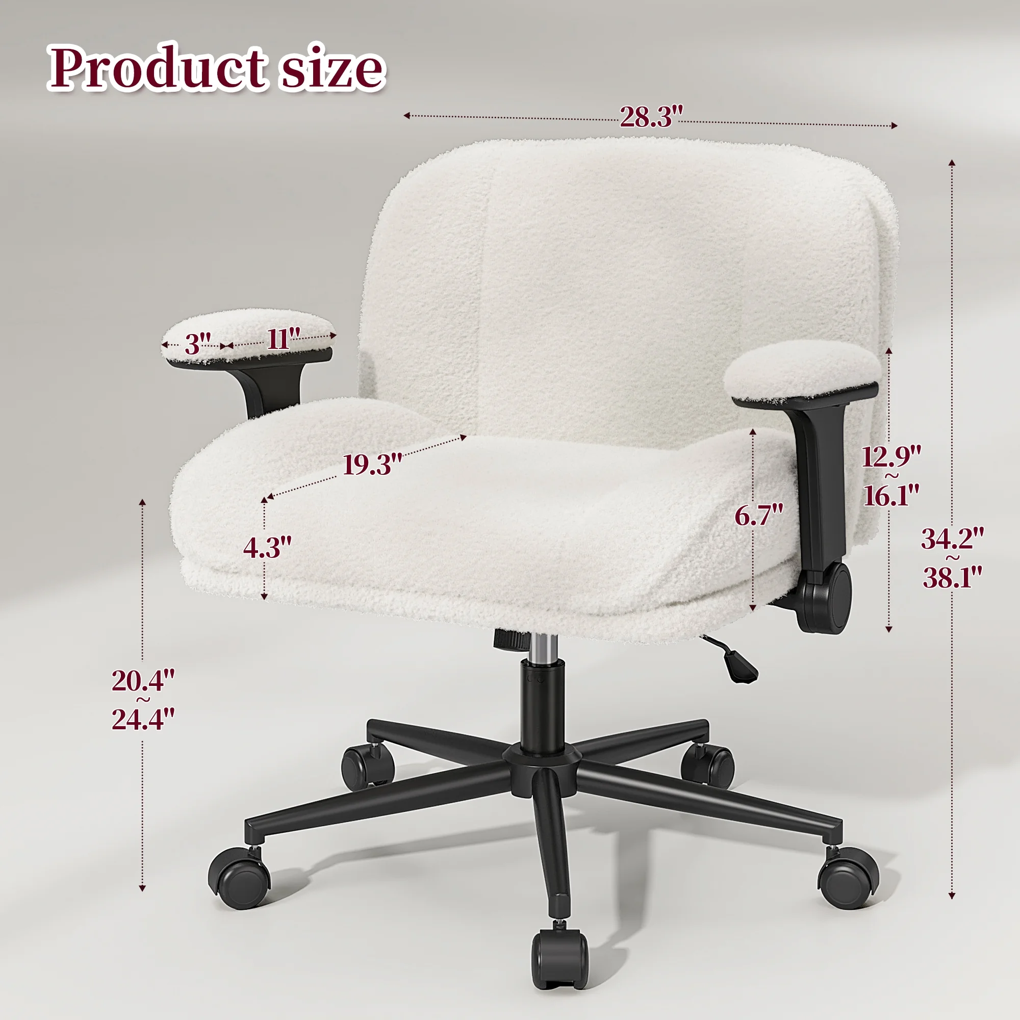 Romorgniz Criss Cross Chair with Adjustable Arms & Lumbar Support Office Chair with Reclining Back, Thick Cushion & Wheels for Office, Gaming, Reading, Vanity, Off-White - Image 6