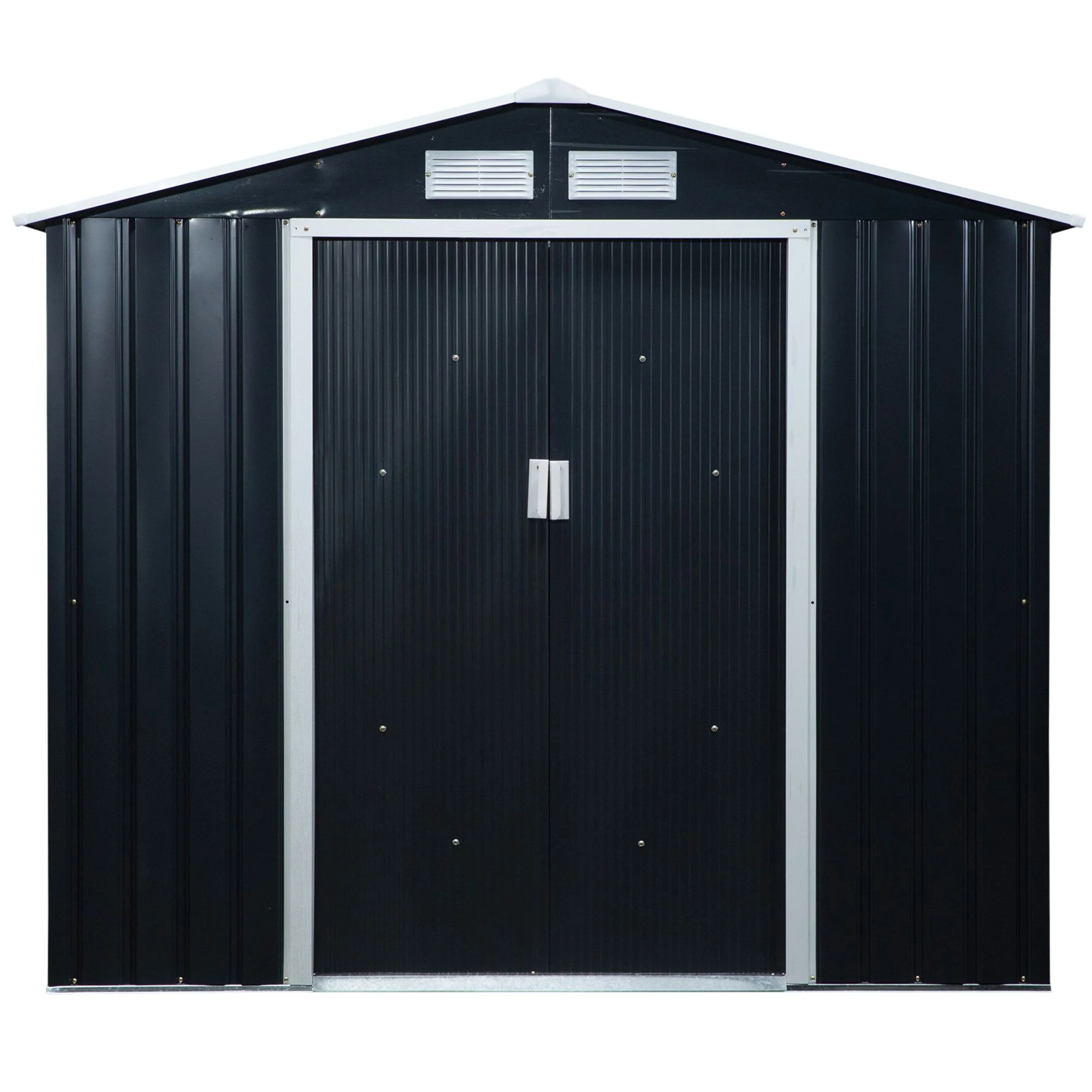 Outsunny 7' x 4' Metal Storage Shed Organizer, Garden Tool House with 4 Vents and 2 Sliding Doors for Backyard, Patio, Garage, Lawn, Dark Gray - Image 2