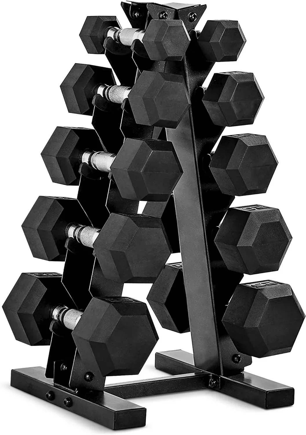 CAP Barbell 150 LB Coated Hex Dumbbell Weight Set With Vertical Rack - Black CAP Barbell 150 LB Coated Hex Dumbbell Weight Set With Vertical Rack - Black