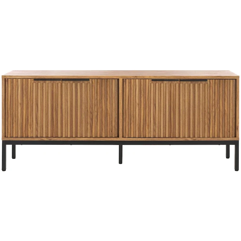 Mid Century TV Stand with Tambour Doors and Storage Drawers
