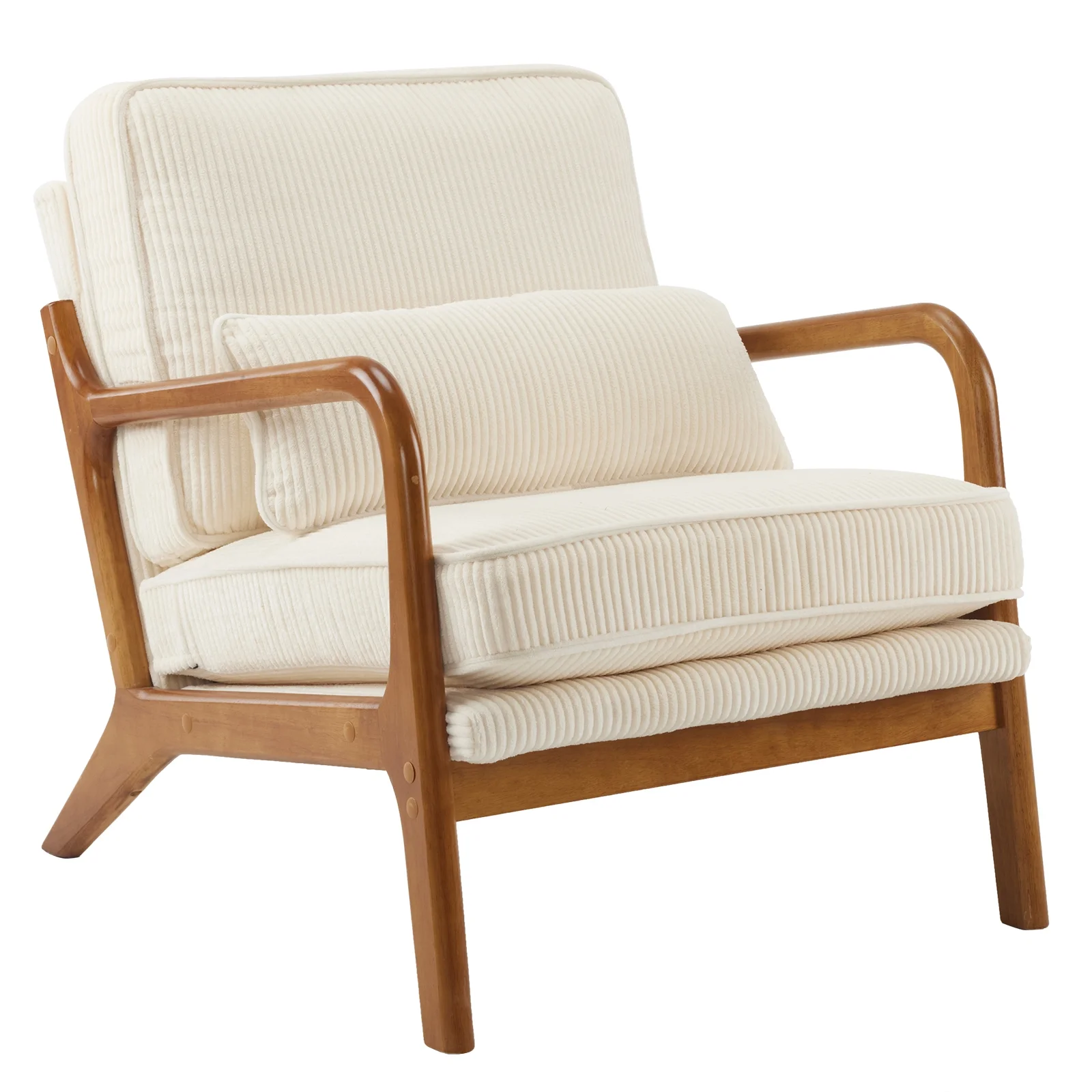 Ktaxon Accent Chair Corduroy Upholstered Armchair, Reading Club Chair with Pillow and Solid Wood Frame for Living Room Bedroom Furniture Off White - Image 16