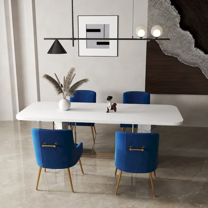 SEYNAR Set of 4 Modern Glam Boucle Velvet Dining or Vanity Chairs with Rear Handle