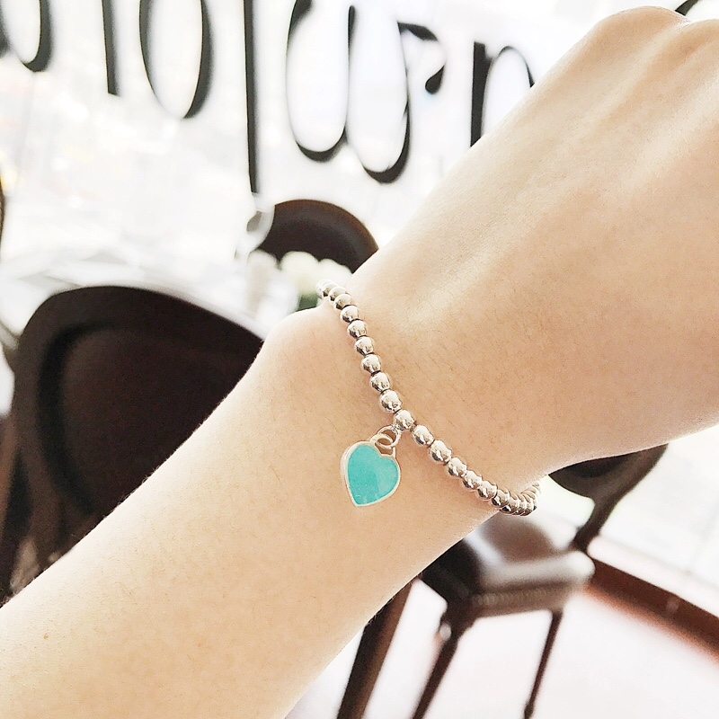 Tiffany Blue Enamel Heart Tag Bead Bracelet in Silver Color - Original Replica Club