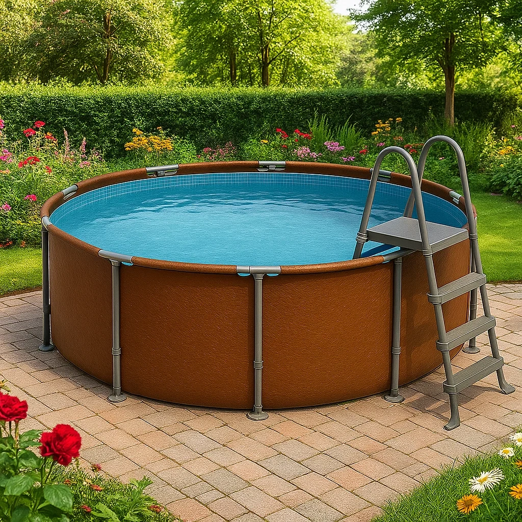 Piscina tubular redonda desmontable de acero 448x105 cm marrón/gris con filtro y escalera ztJWDSn287Sm