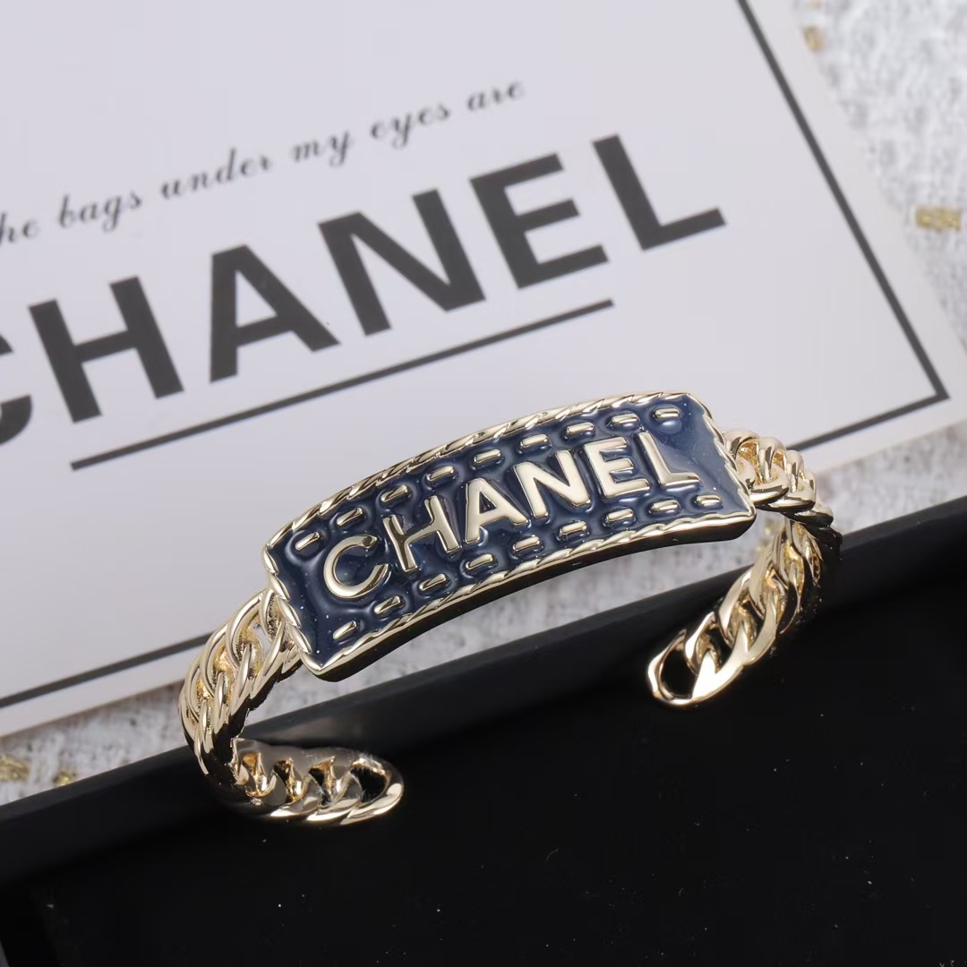 Chanel Letters Denim Open Cuff Bangle Bracelet - Original Replica Club