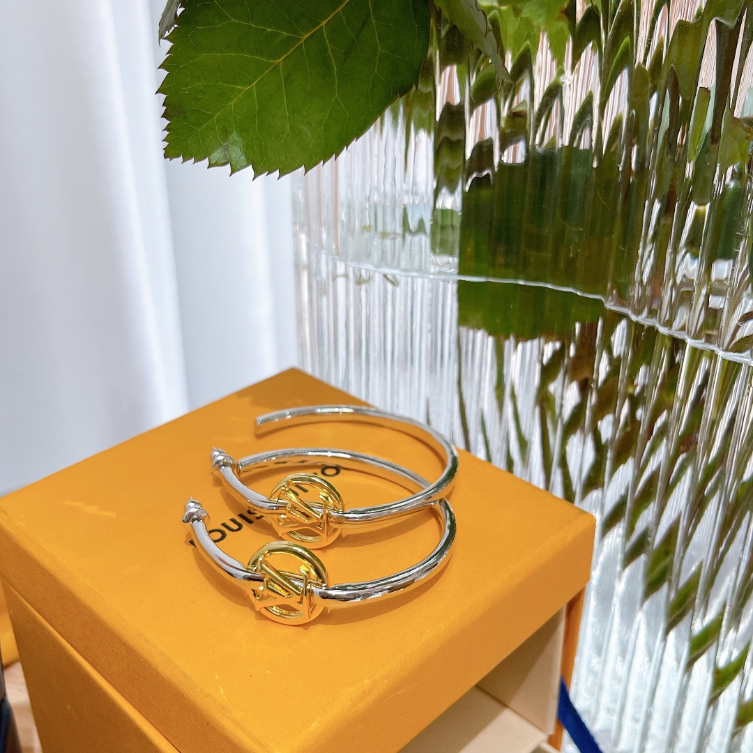 Louis Vuitton Large Half Mixed Metal Color Hoop Earrings - Original Replica Club