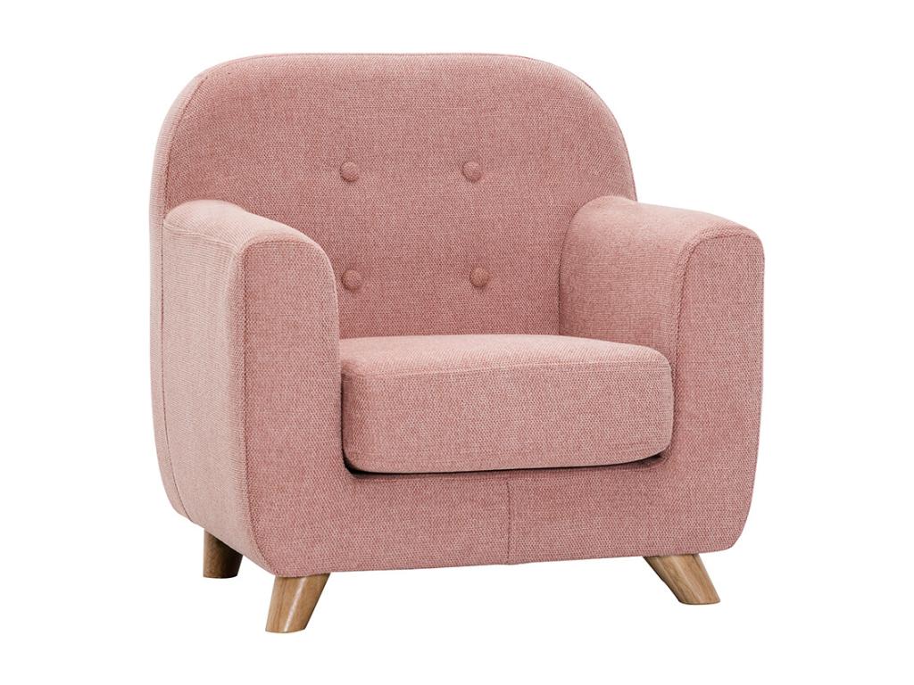 Sillón para niños nórdico de tela efecto aterciopelado texturizado rosa y madera Luzssnh