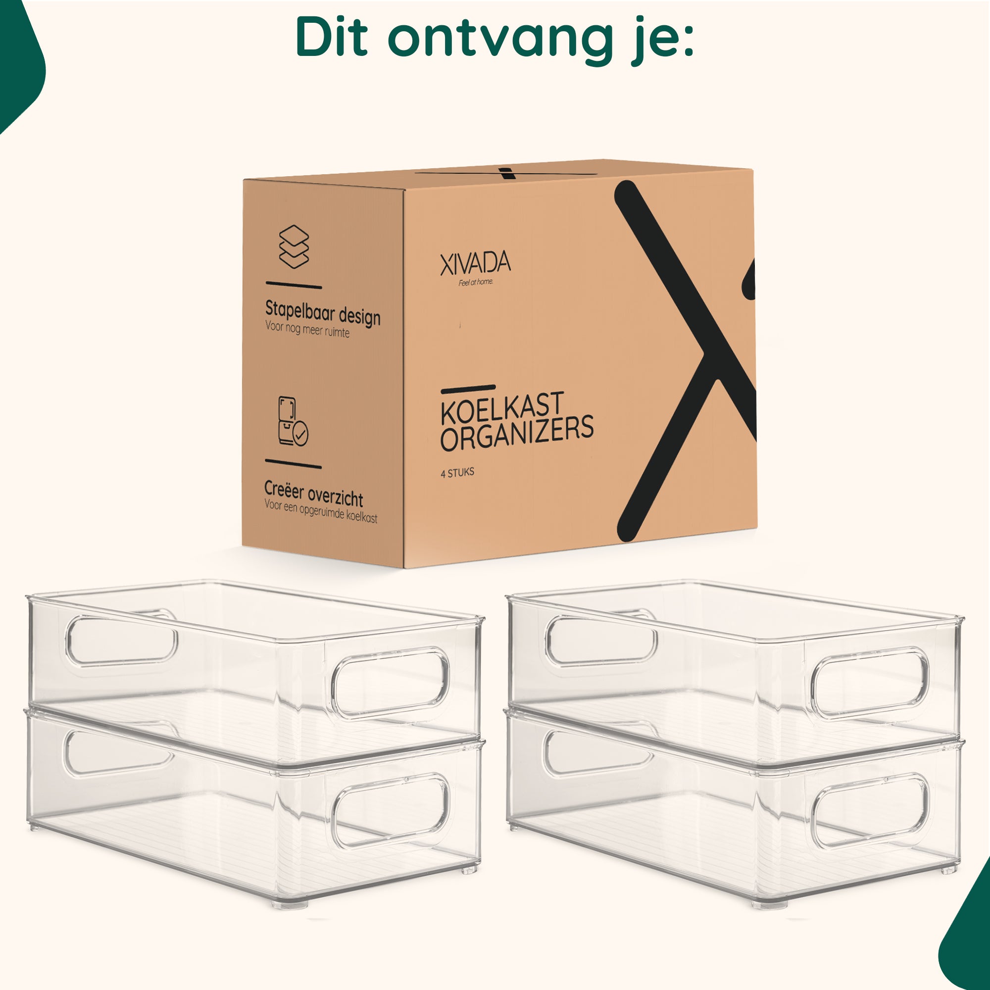 XIVADA Koelkast Organizer Tava - Transparant - PET - Set van 4