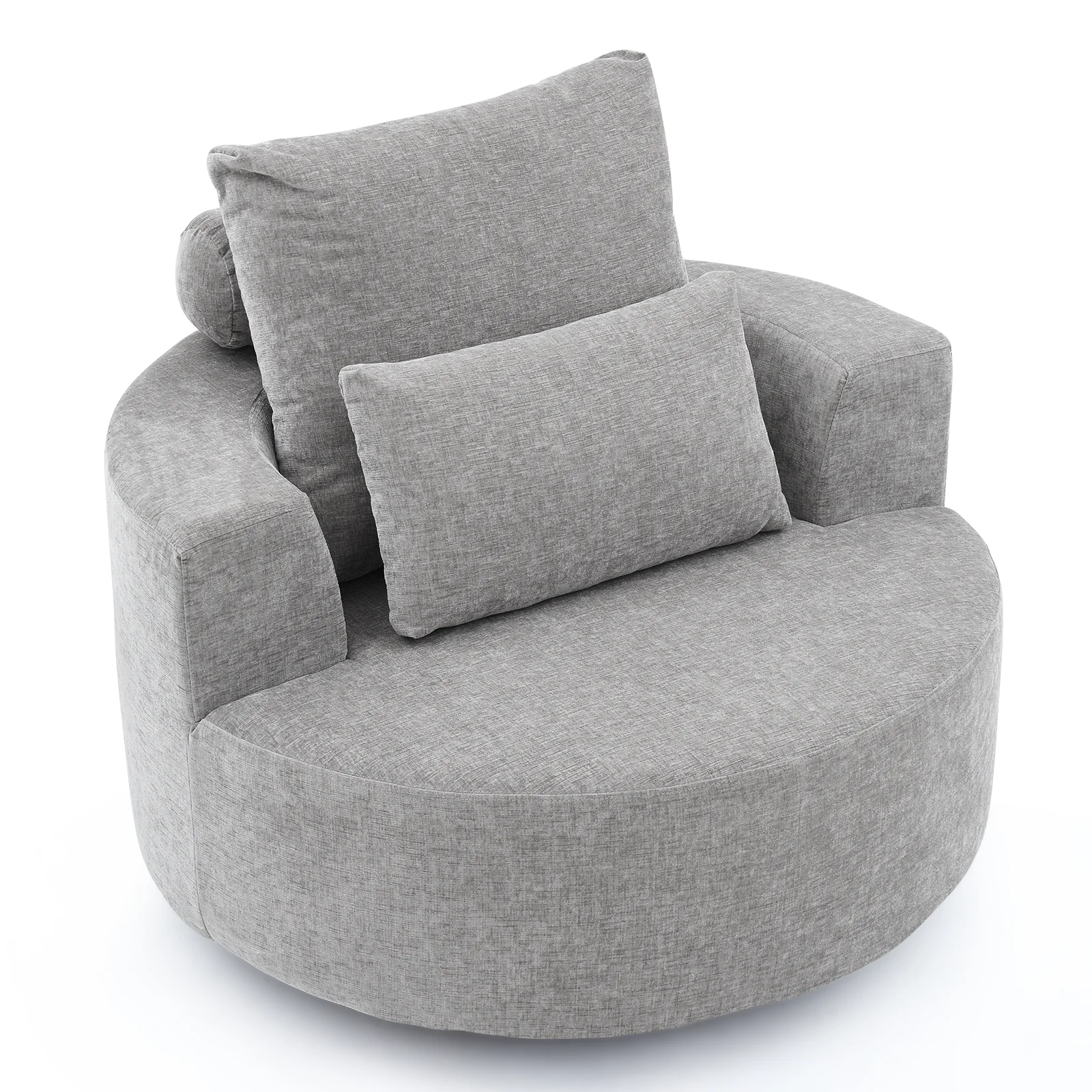 Fumahaus Upholstered Swivel Accent Chair, Oversized Comfy Round Sofa Chair with Two Pillows, Leisure Sofa Chair for Living Room Bedroom, Beige - Image 22