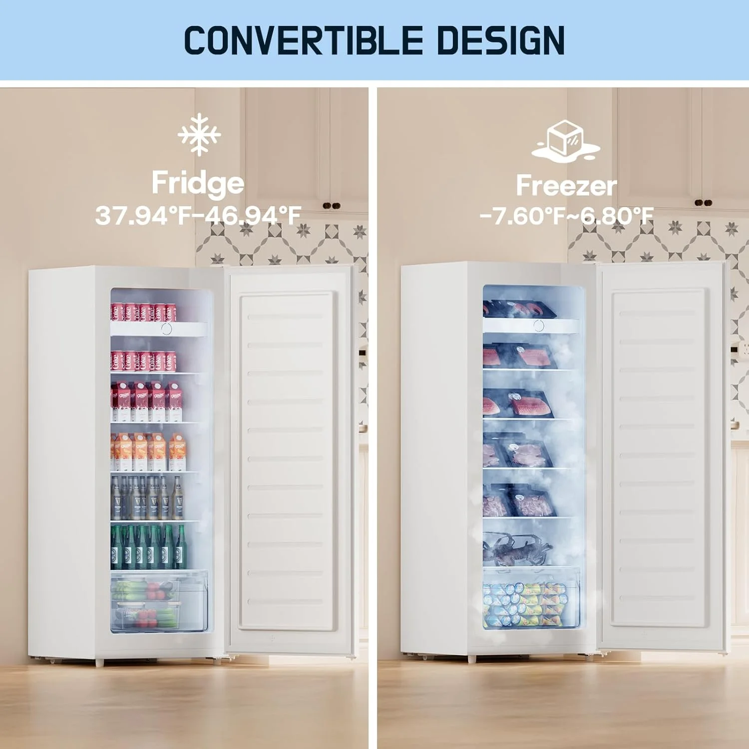 Upstreman 7.0 Cu.Ft Upright Freezer Convertible Fridge/Freezer, Garage Ready Deep Freezer with Reversible Door, UP70 White - Image 9