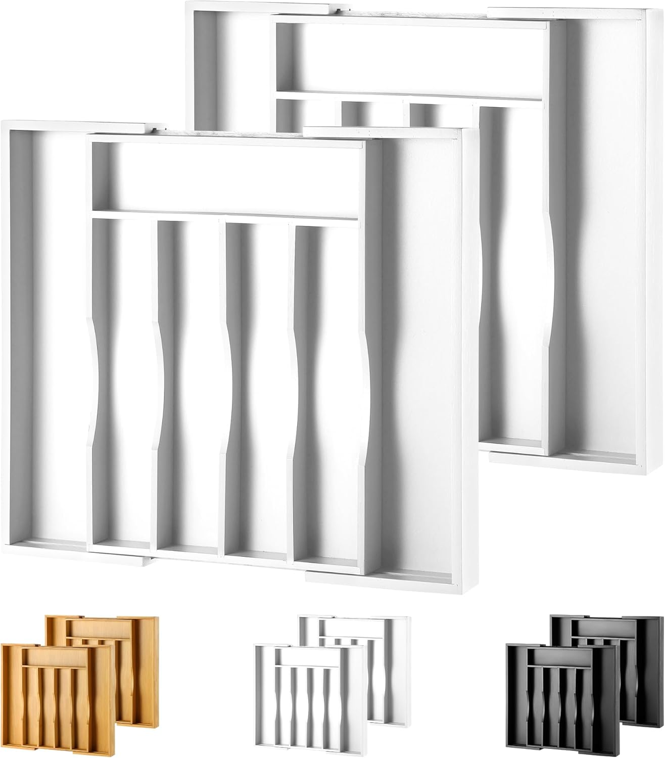 Large Premium Bamboo Silverware Organizer - Expandable Drawer Organizer & Utensil Organizer - 17