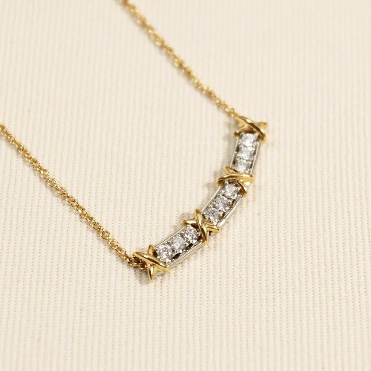 Jean Schlumberger by Tiffany Sixteen Stone Narrow Pendant Necklace with Diamonds - Original Replica Club
