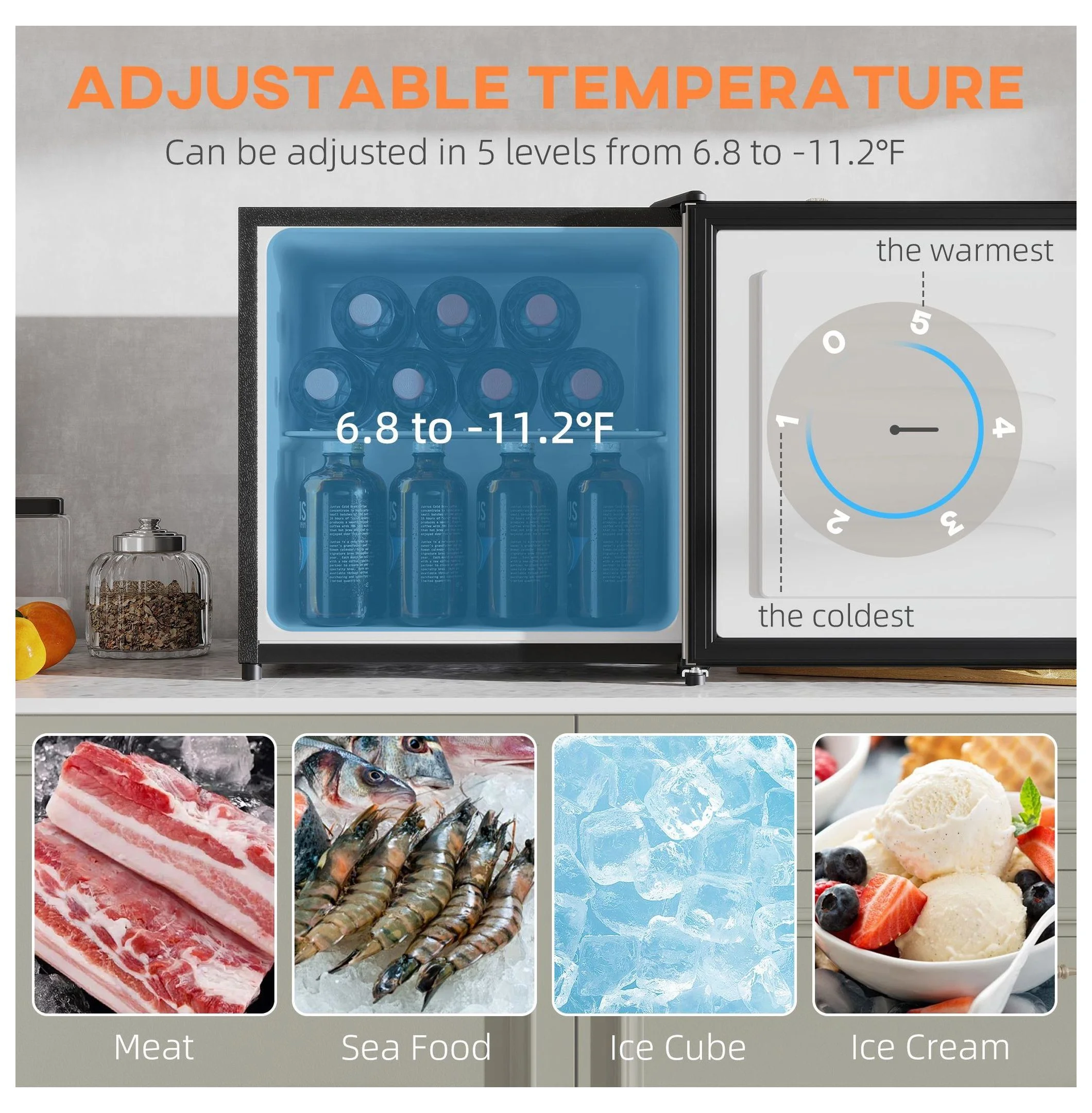 Mini Upright Freezer 1.1 Cu.Ft - Compact Silver Freezer, Removable Shelves, Low Noise, Adjustable Temperature - Ideal for Apartments, Dorms, Offices - Image 4