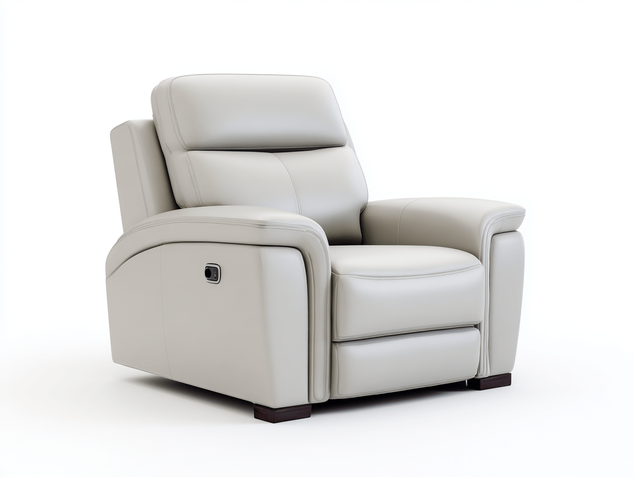 Sillón reclinable eléctrico tapizado en piel sintética gris claro 100×95×102 cm – con reposacabezas ajustable y reposabrazos acolchados – estilo contemporáneo