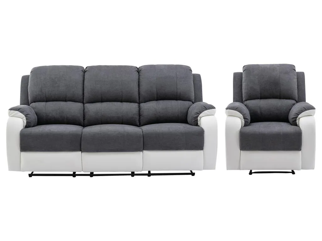 Sofá de 3 plazas y sillón Mueblesclasic de microfibra y piel sintética gris y blanco Mueblesclasic
