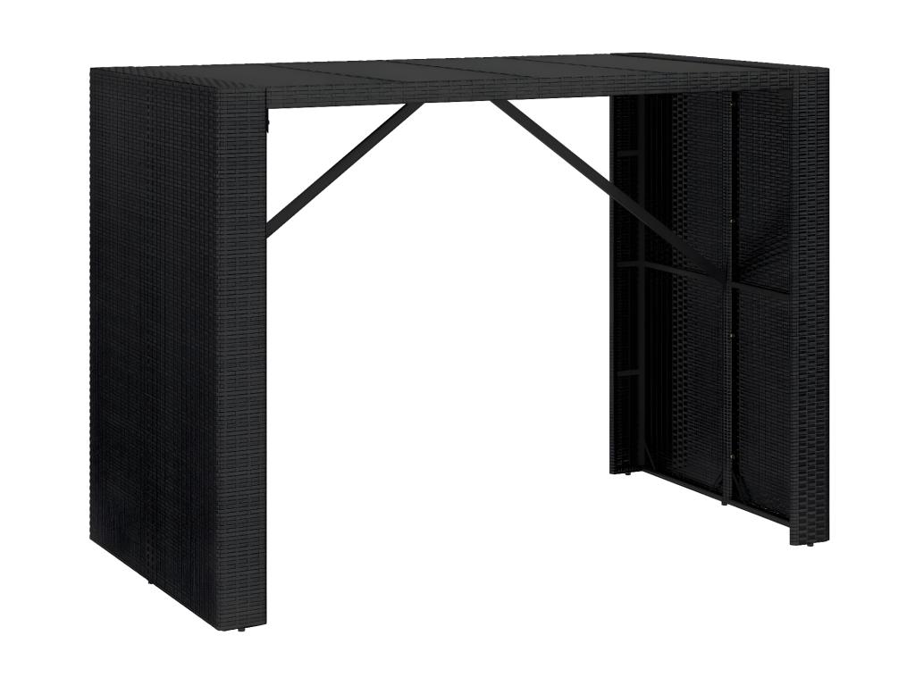 Prolenta Premium - Mesa alta bar ratán PE y superficie vidrio negro 145x80x110 cm