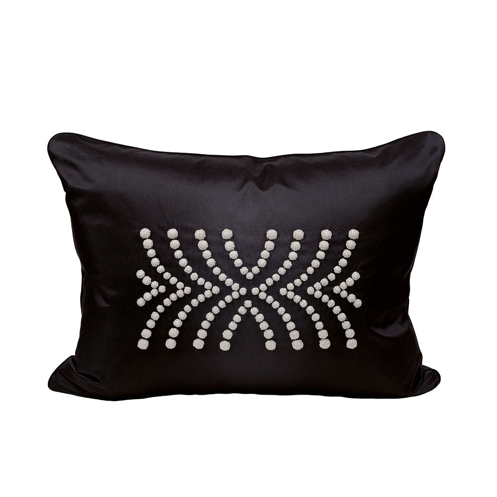 COUSSIN PERLÉ DEMI COUTARD GRAND MODÈLE - SOIE NOIRE, PERLÉ ARGENT, GRAND MODÈLE