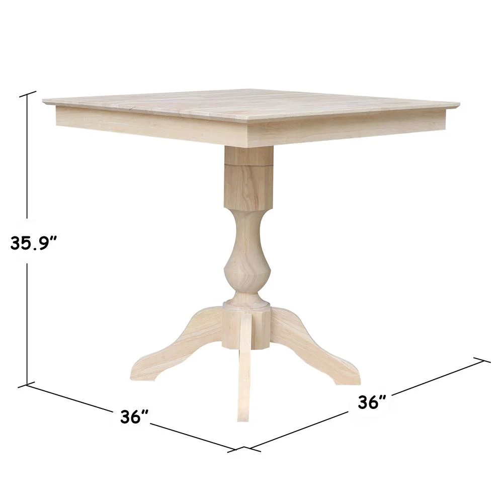 36" x 36" Natural Solid Wood Square Top Pedestal Table - 29.9" Height - Image 10