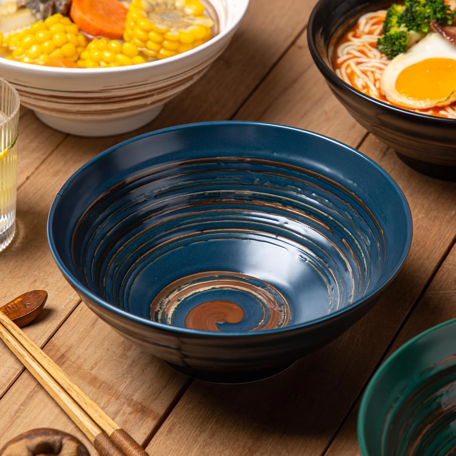 YUN TAO Ceramic Ramen Bowls Set of 4, 35 oz Large Japanese Style Serving Bowls for Salad,Udon, Soba, Pho,Pasta, Asian Soup Noodle (Multicolor - Set of 4)