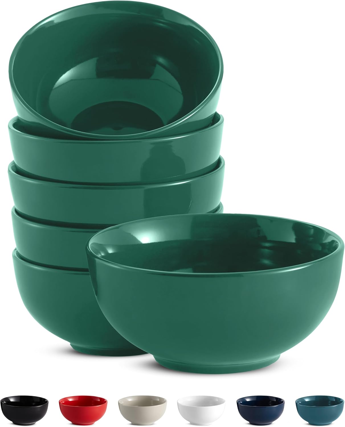 KooK Soup Bowls, Cereal Bowl, Ceramic, Bowls for Kitchen, Microwave, Dishwasher and Freezer Safe, Porcelain Dishes for Pasta, Salad, Oatmeal, Deep Interior, 20 oz, Set of 6, (Red)