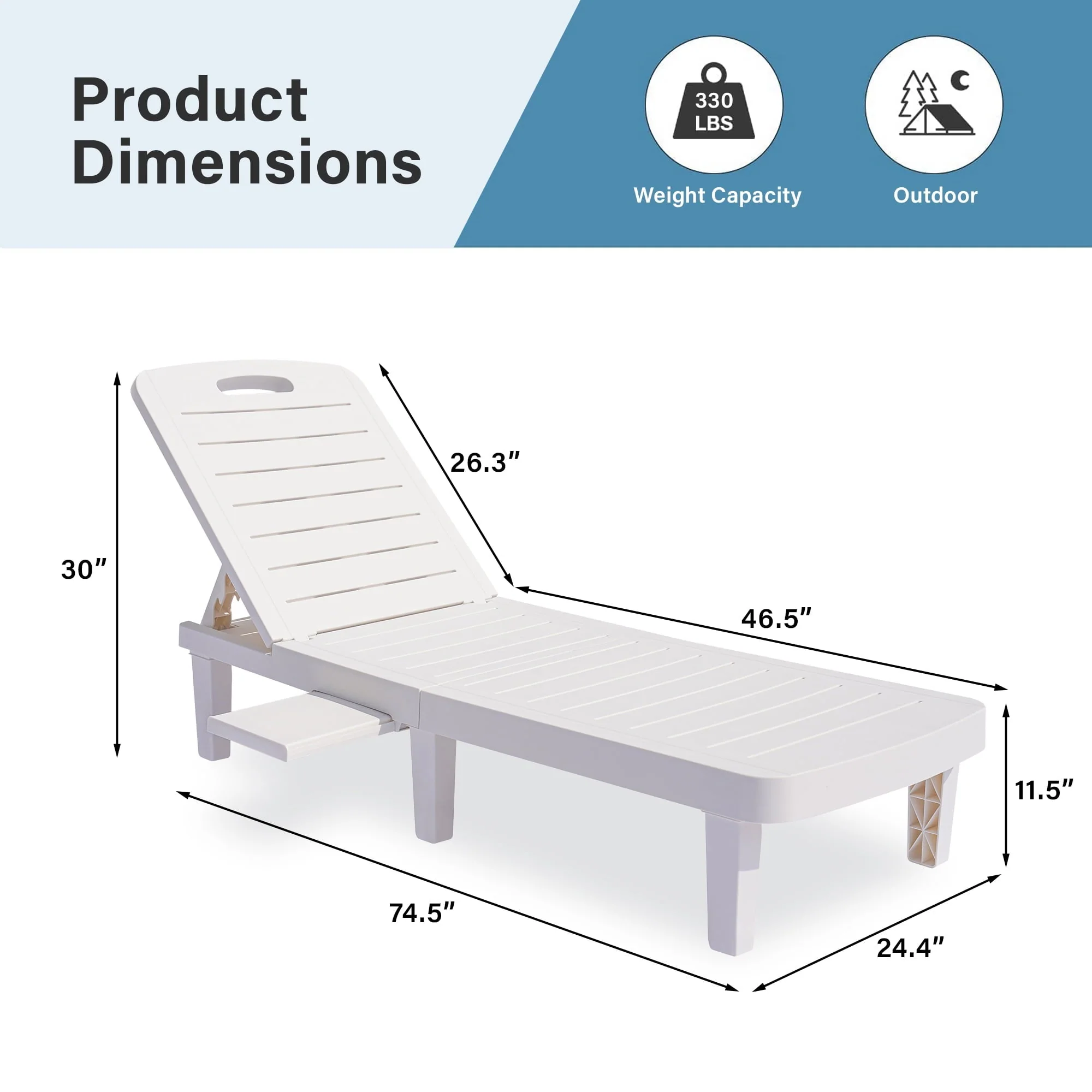 Patio Lounge Chair Set of 2, Adjustable Chaise with Side Table, Outdoor Lounger Recliner for Poolside, Patio, Backyard, Wood Texture Design | Waterproof | Easy to Assemble | Max Weight 330 lbs White - Image 11