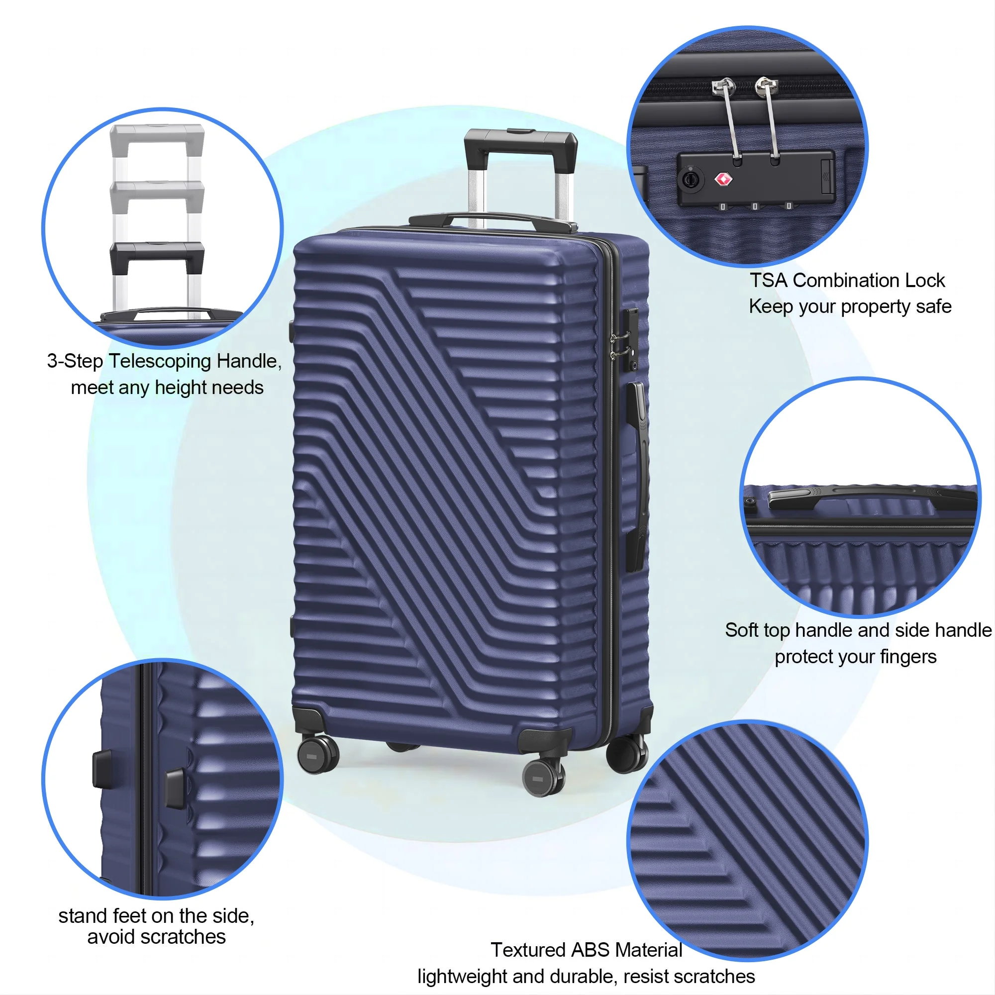 SUGIFT 3 Piece Suitcase Luggage Set with TSA Lock, Blue - Image 7