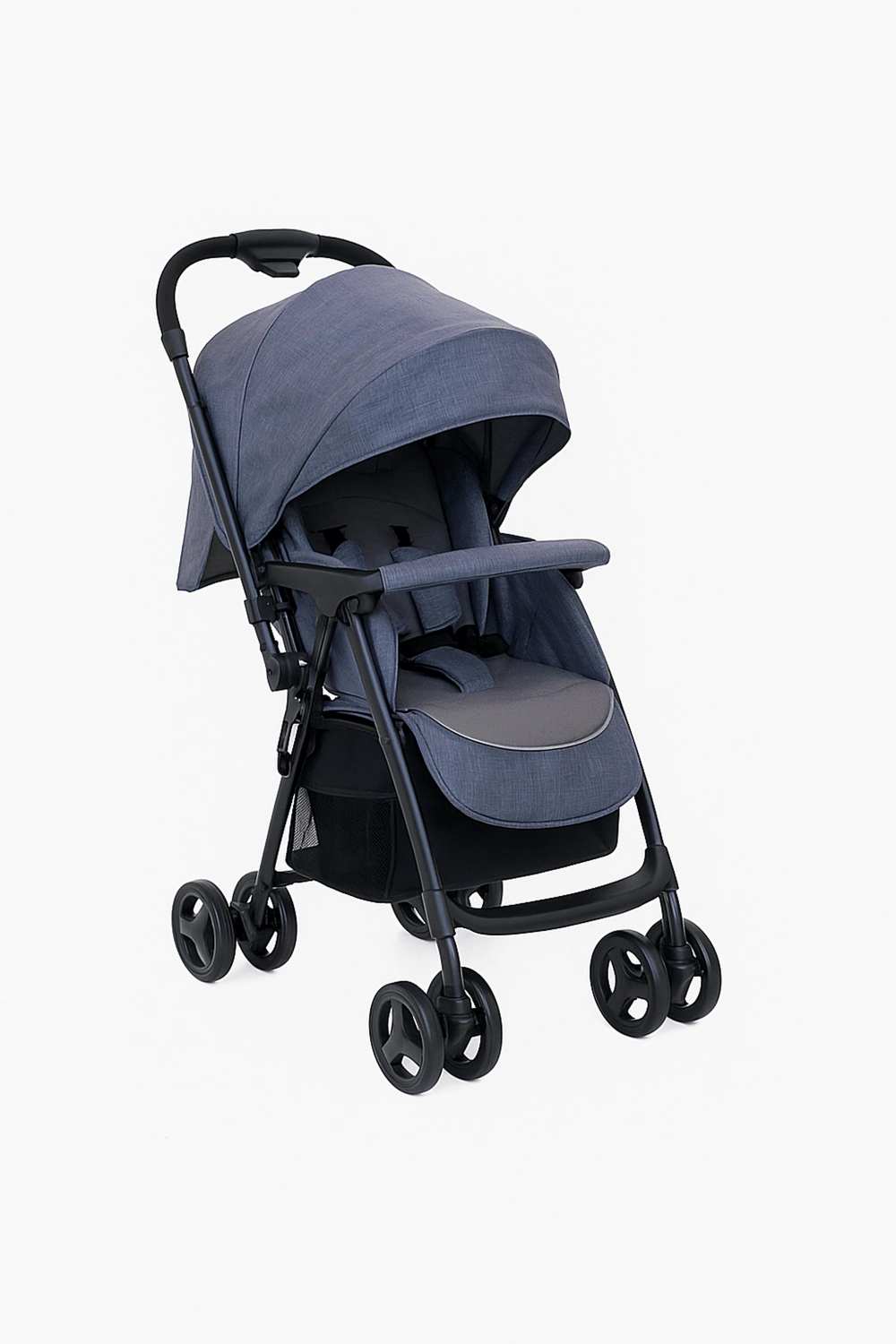 Cochecito de bebé, carrito ligero plegable con respaldo ajustable en 2 posiciones y arnés de 5 puntos, hasta 22 kg, color azul grisáceo, apto para 0 - 48 meses