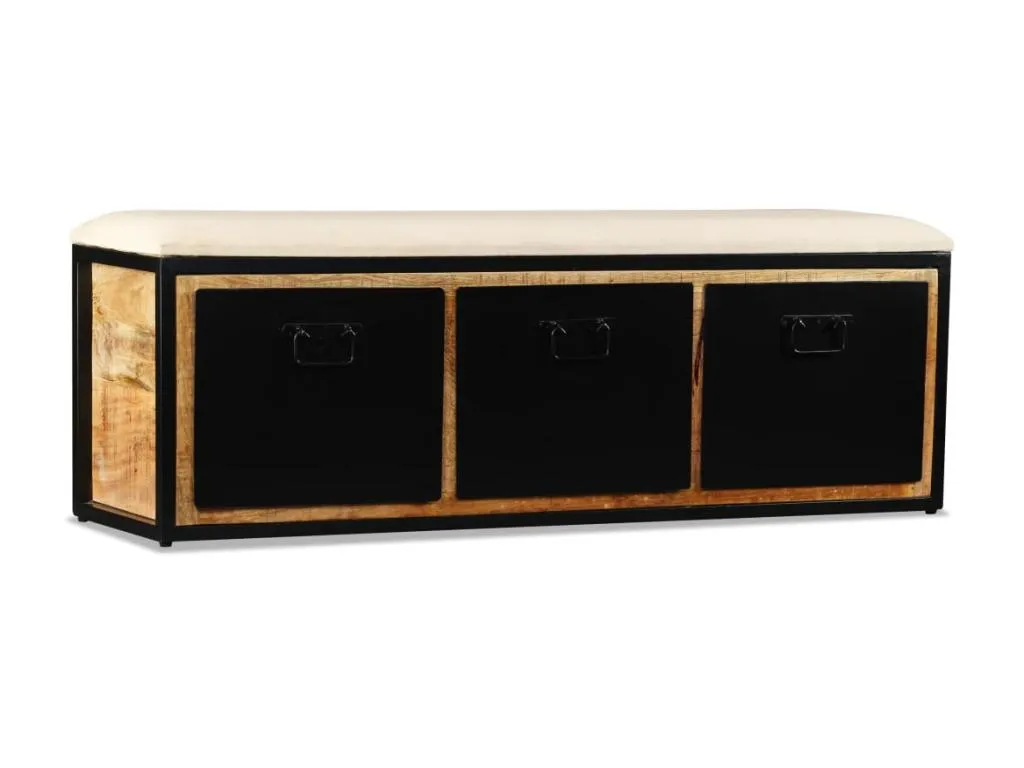 Banco almacenaje 3 cajones madera maciza mango 120x30x40 cm xnv1567107