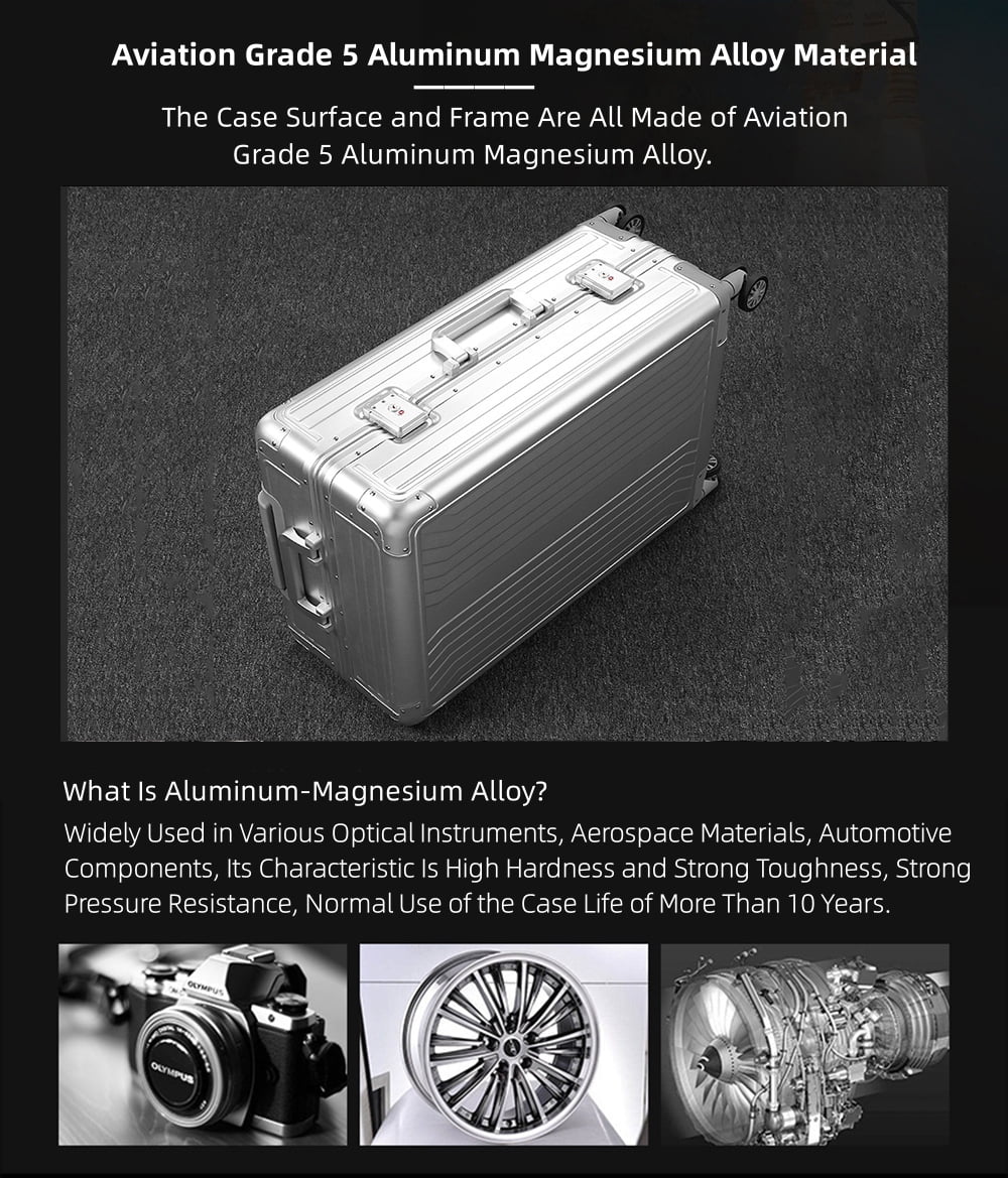 All Aluminum Magnesium Hardshell Carry on Luggage with Wheels, Modern Zipperless Hardshell Checked Luggage with TSA Lock, Airline Approved Metal Suitcase Travel Metal Rolling Luggage - Image 4
