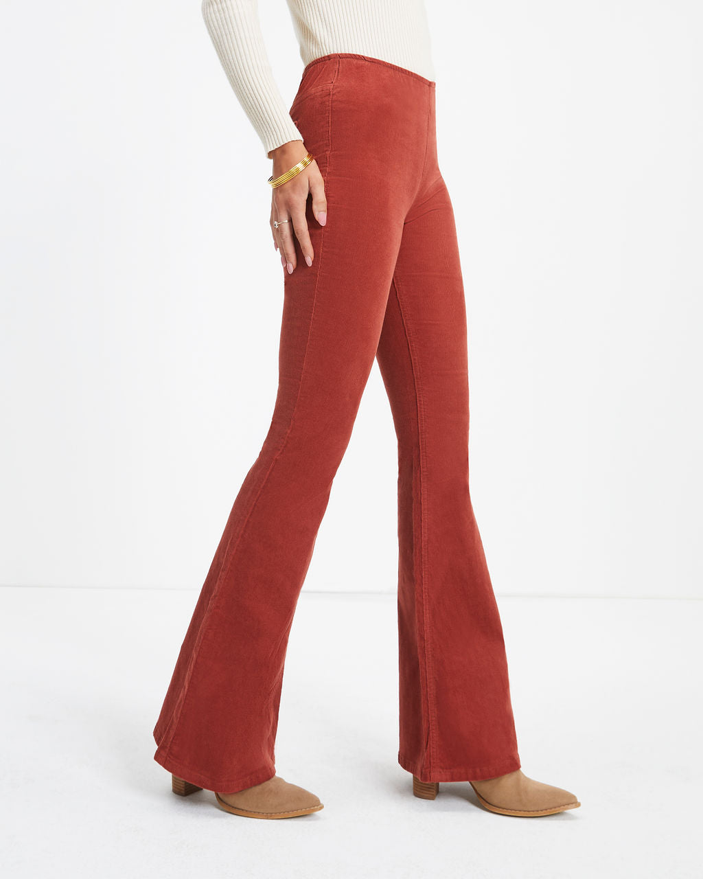 Sophie High Rise Bell Bottom Corduroy Pants - Brick - Se7enfashion