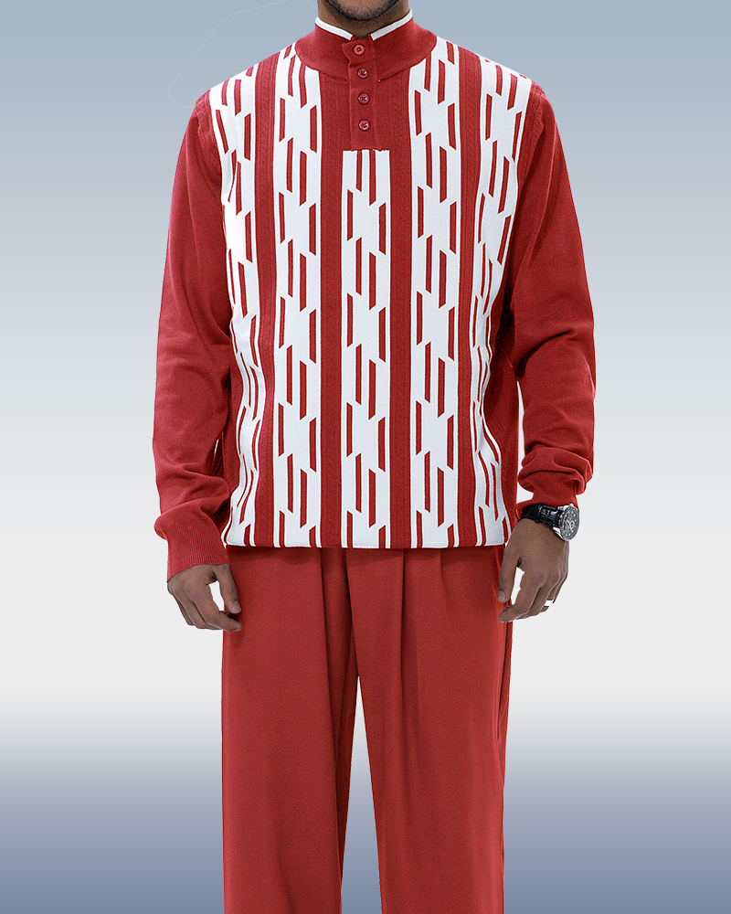 Suitmens Red Knitted Walking Suit Long Sleeve Suit