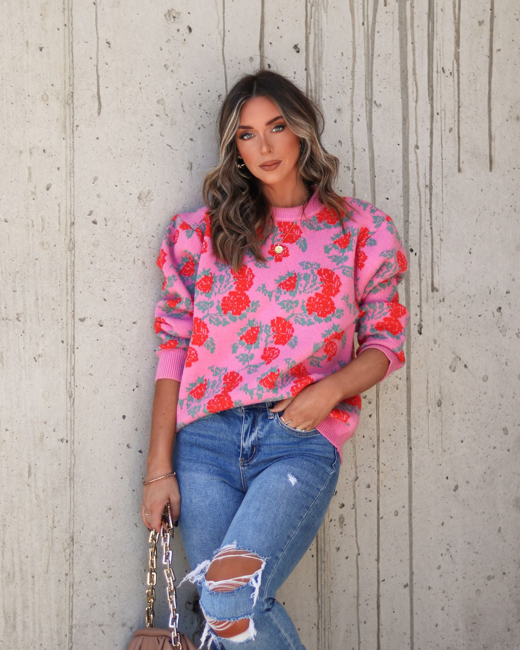 Stop And Smell The Roses Knit Pullover Sweater - Se7enfashion