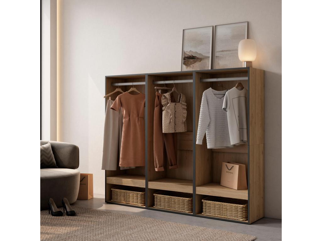 Vestidor abierto - 180x35x145 cm - Dormitorio - habitación - Armario - perchero - Roble