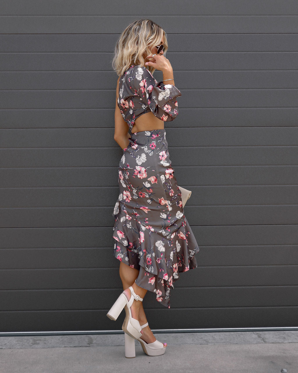 Breathtaking View Satin Floral Cutout Ruffle Midi Dress - SALE - Se7enfashion