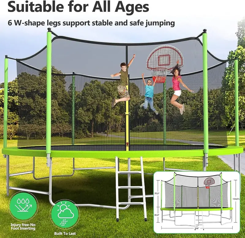 Trampoline With Enclosure Net And Adjustable Basketball Hoop - 8ft, 10ft, 12ft, 14ft, 15ft, 16ft - Image 82 Trampoline With Enclosure Net And Adjustable Basketball Hoop - 8ft, 10ft, 12ft, 14ft, 15ft, 16ft - Image 82