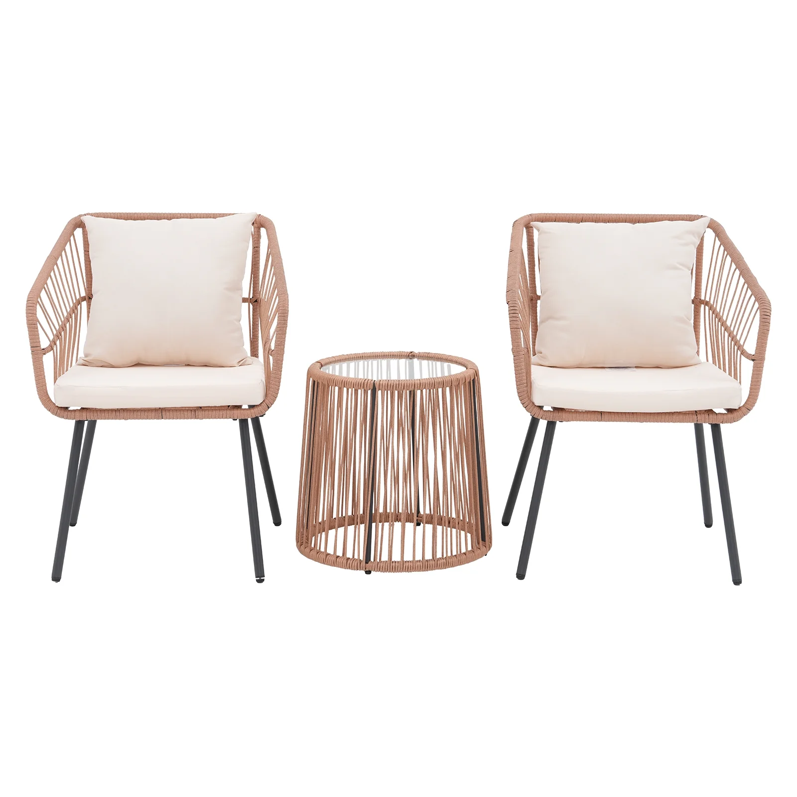 Patio Furniture Set, Betcozy3 Pieces Outdoor Chairs Set with Glass Coffee Table for Garden, Bistro, Porch, Balcony, Backyard - Image 2