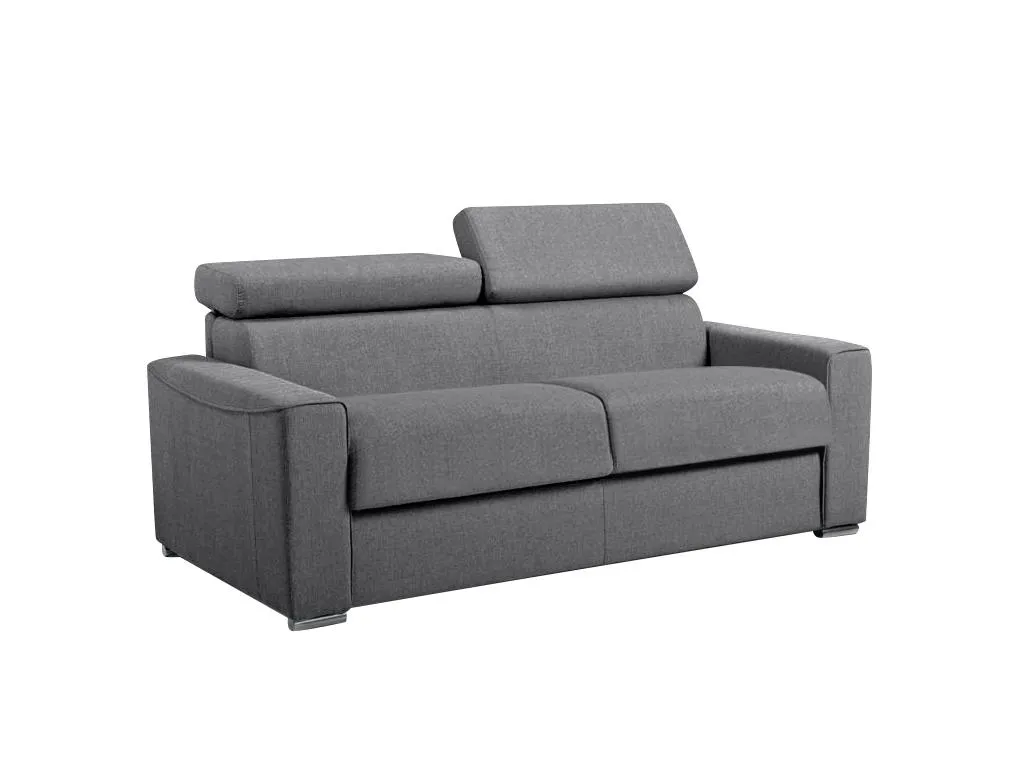 Sofá cama de 3 plazas de tela de apertura rápida Decounico - Gris - Somier de láminas de 140 cm - Colchón de 22 cm con memoria de forma
