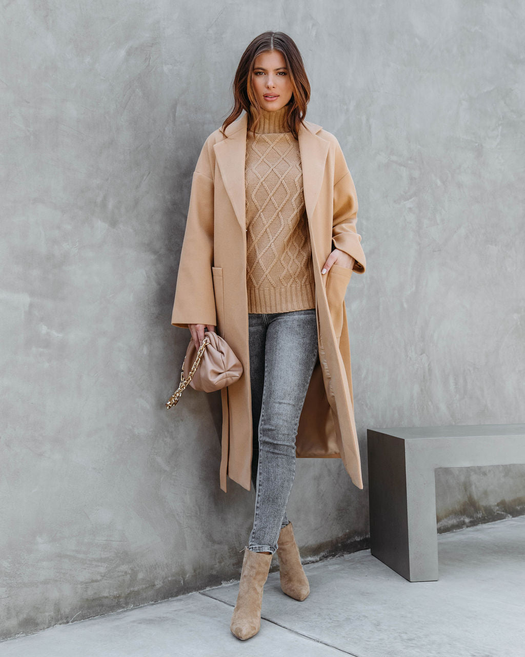 Great Expectations Pocketed Coat - Camel - Se7enfashion