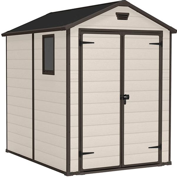 WAYFAIR Manor Outdoor Garden Storage Shed, Beige, 6 X 8 Ft