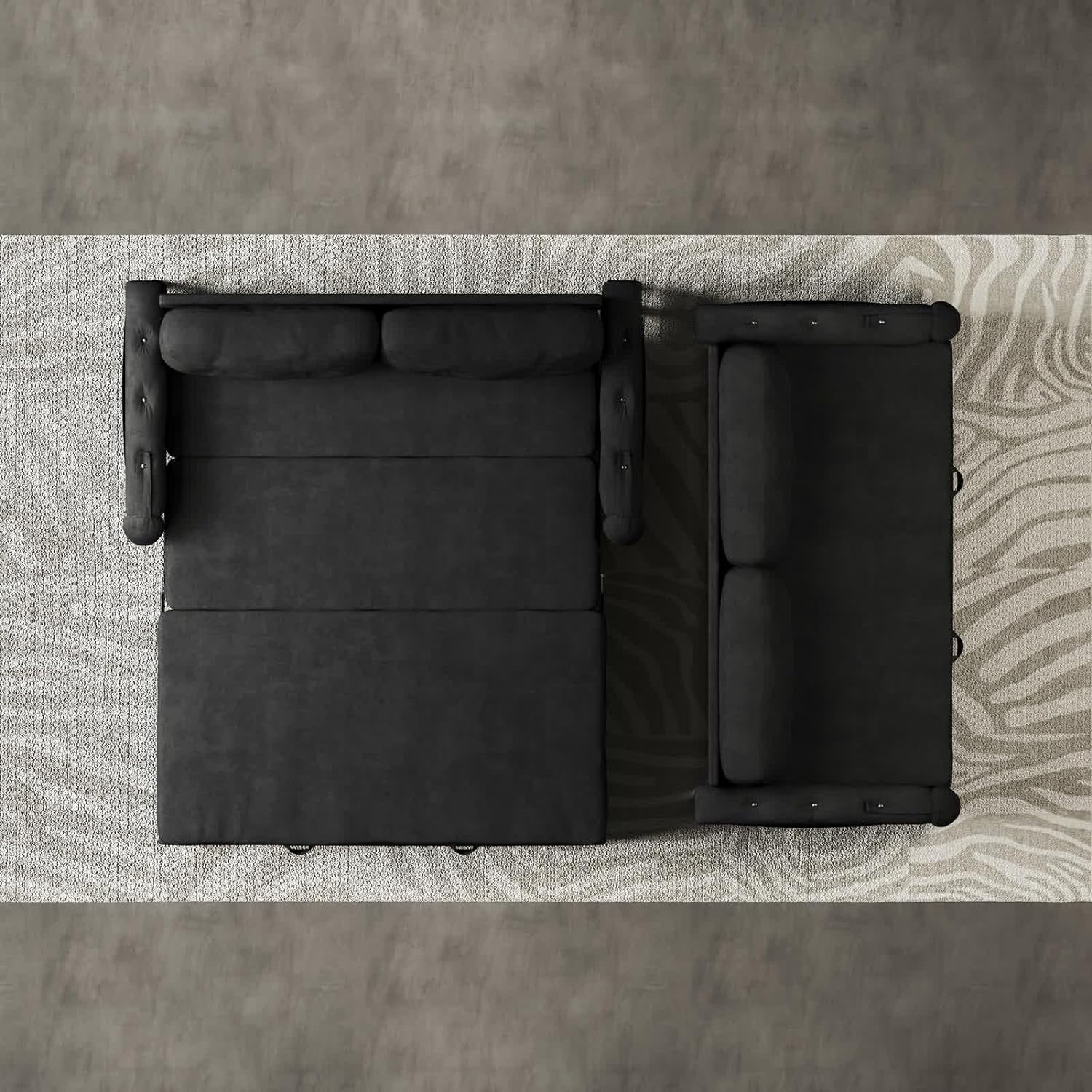 Tabaray 63.8" Futon Sofa Bed Queen Size, Pull Out Bed, 3-in-1 Convertible Sleeper Sofa with Side Pocket, Modern Plush Velvet Futon Couch for Living Room, Small Space, Apartment, Bedroom, Black - Image 68