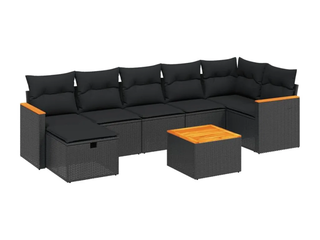 Set de sofás de jardín 8 piezas con cojines ratán sintético negro DI1196782