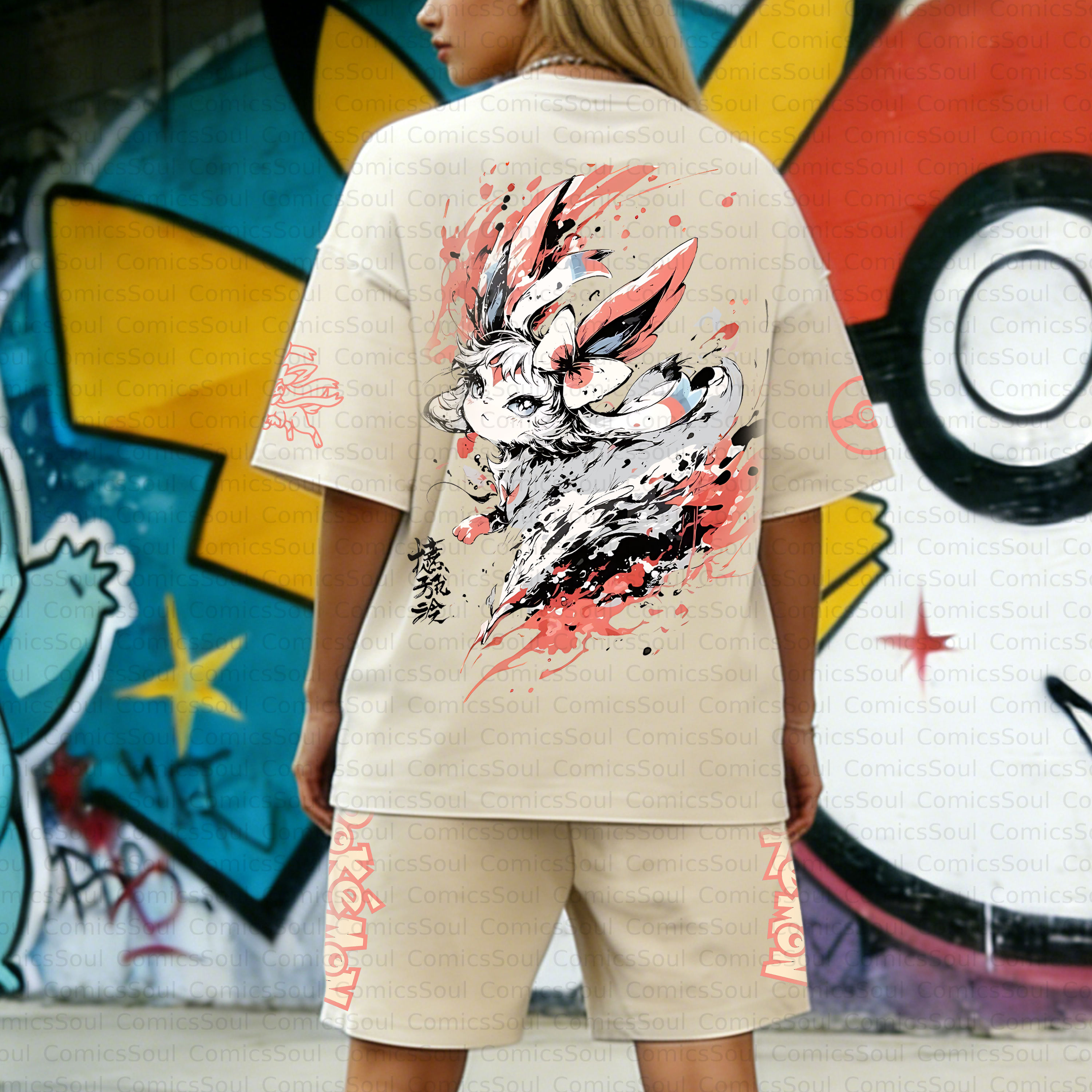 Unisex Anime Inspired Vintage T-shirt& Shorts 2 Pieces Set