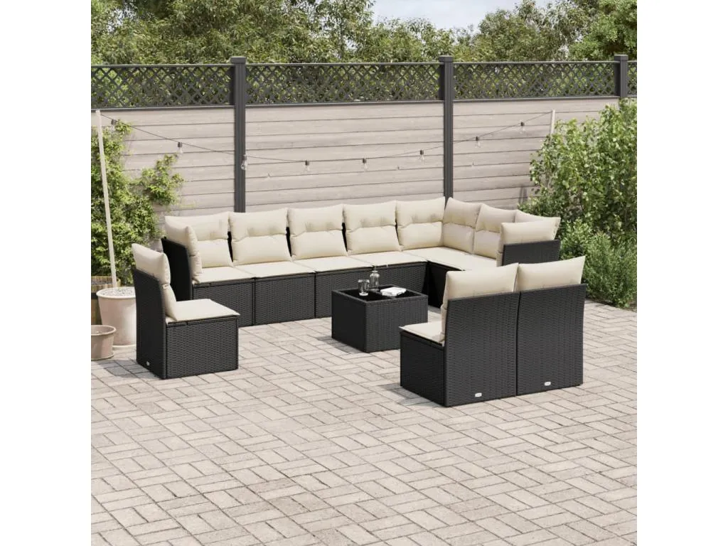 Set de sofás de jardín 11 pzas y cojines ratán sintético negro bxrp03816